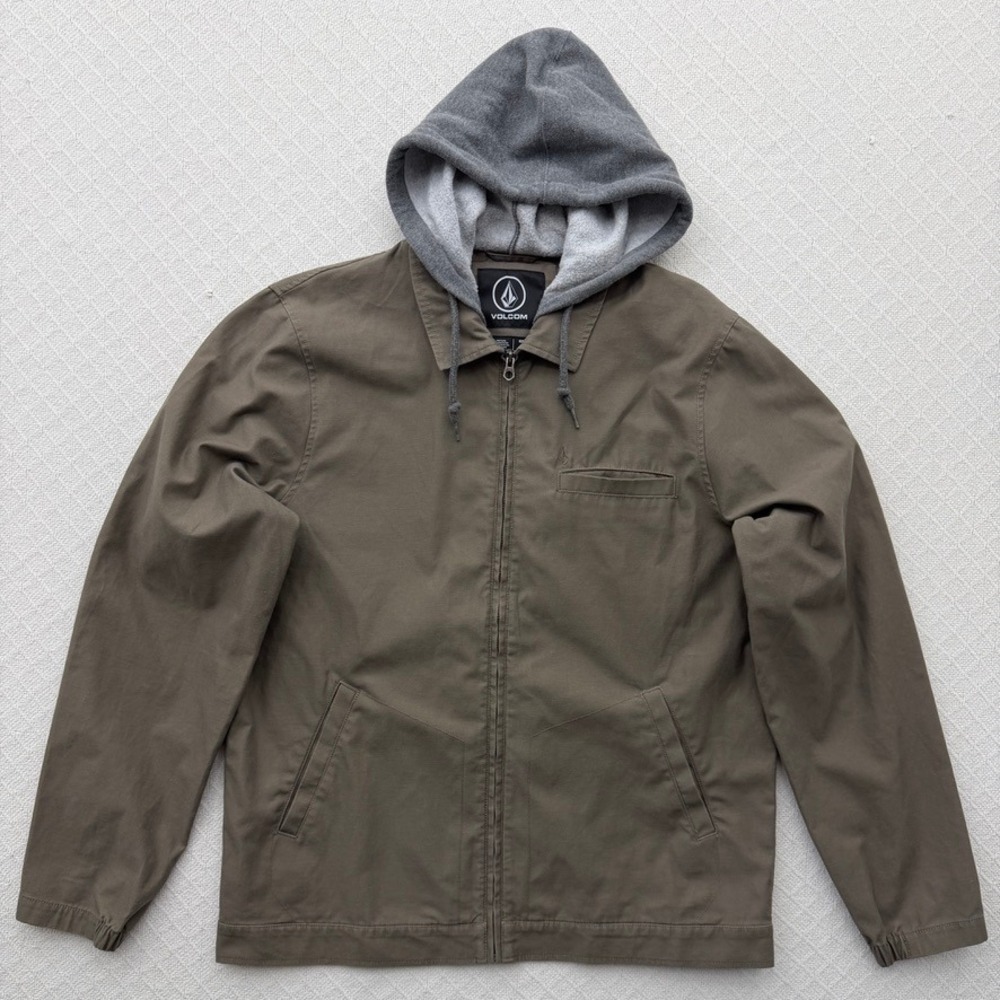 Volcom Warren Hooded Jacket Taupe Brown Full Zip Skater Workwear Mens XL